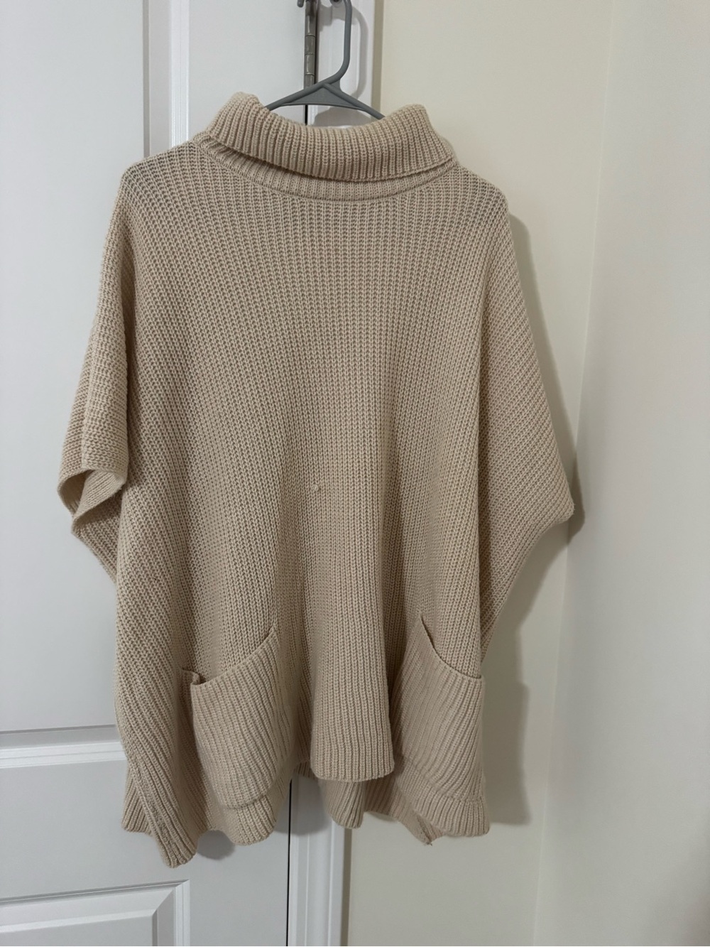 Cozy Cream Turtleneck Knit Poncho Sweater